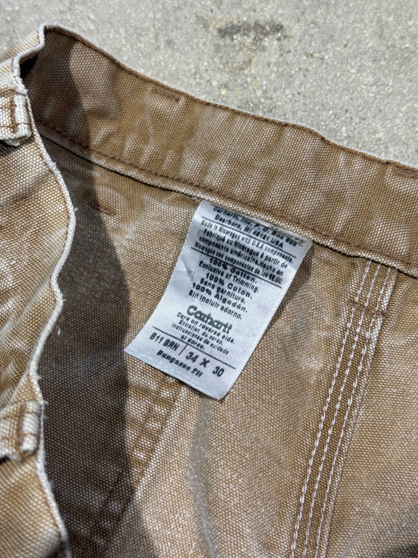 Distressec Carhartt Carpenter Pants - Faded Khaki Size 34x30