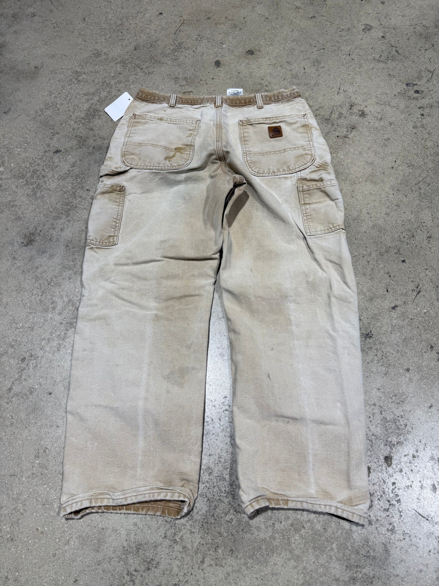 Distressec Carhartt Carpenter Pants - Faded Khaki Size 34x30