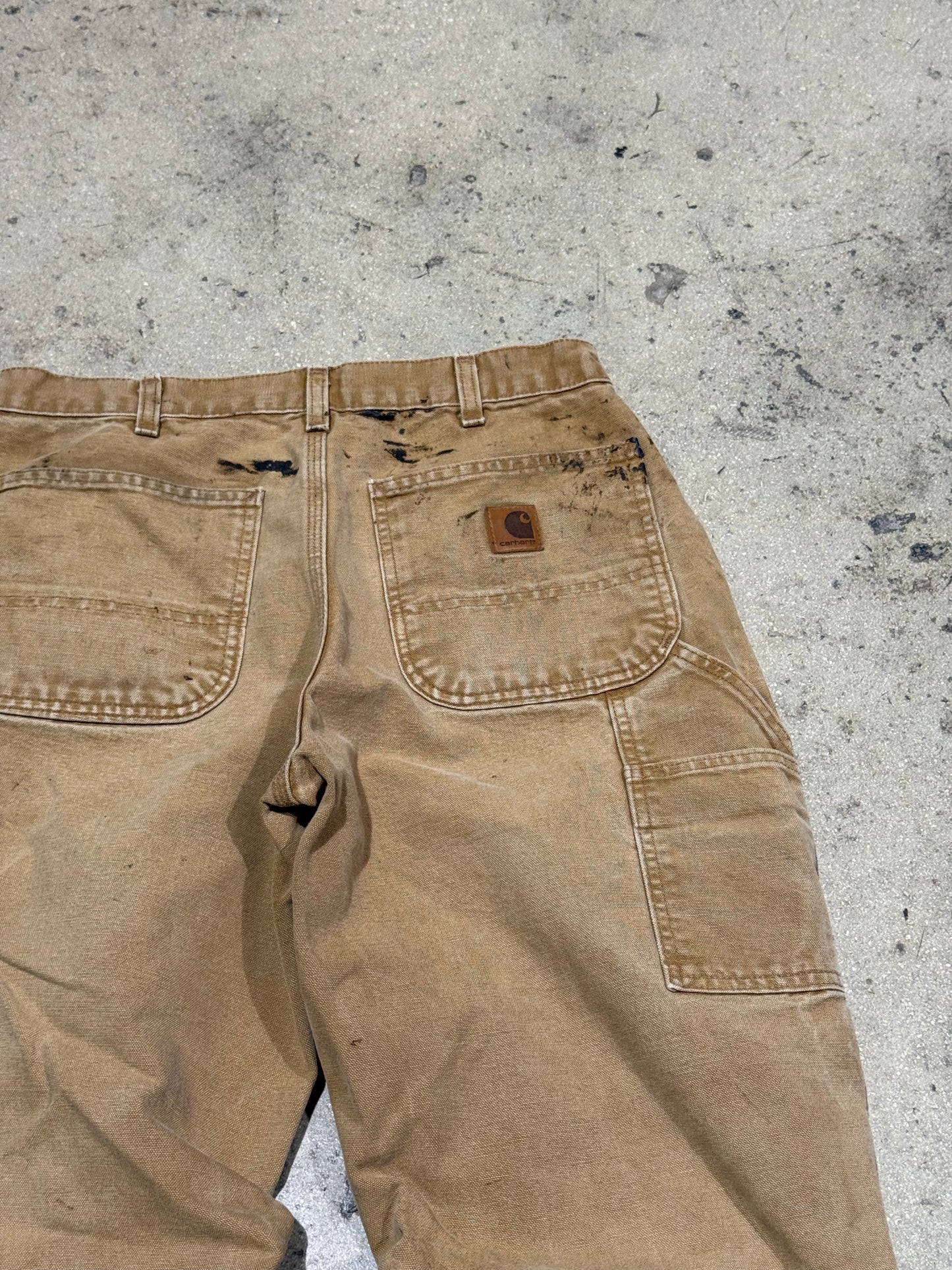 Distressed/Oiled Up (No Diddy) Carhartt Carpenter Pants - Faded Dark Khaki Size 32x30