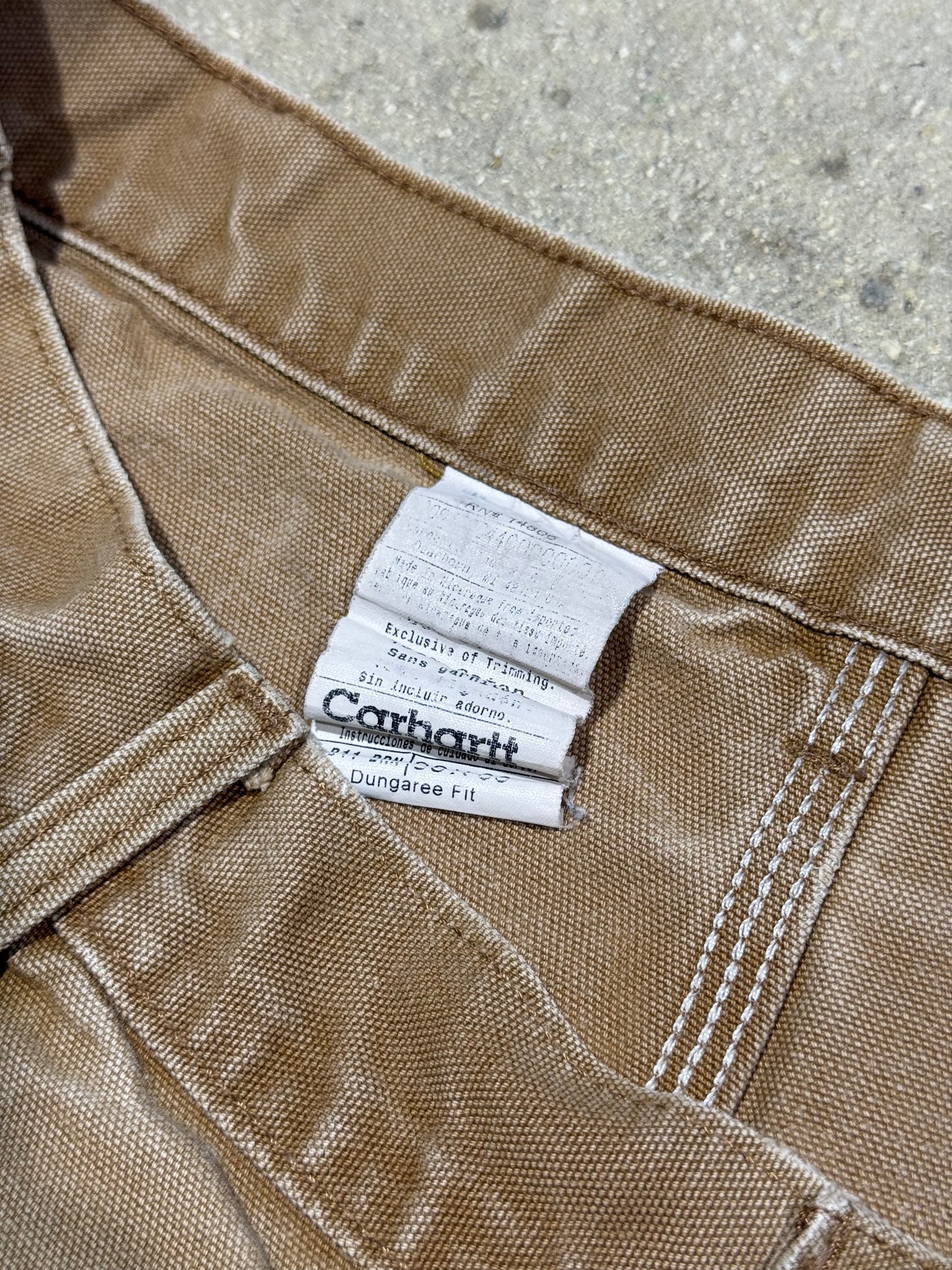 Distressed Carhartt Carpenter Pants - Faded Khaki Size 38x36
