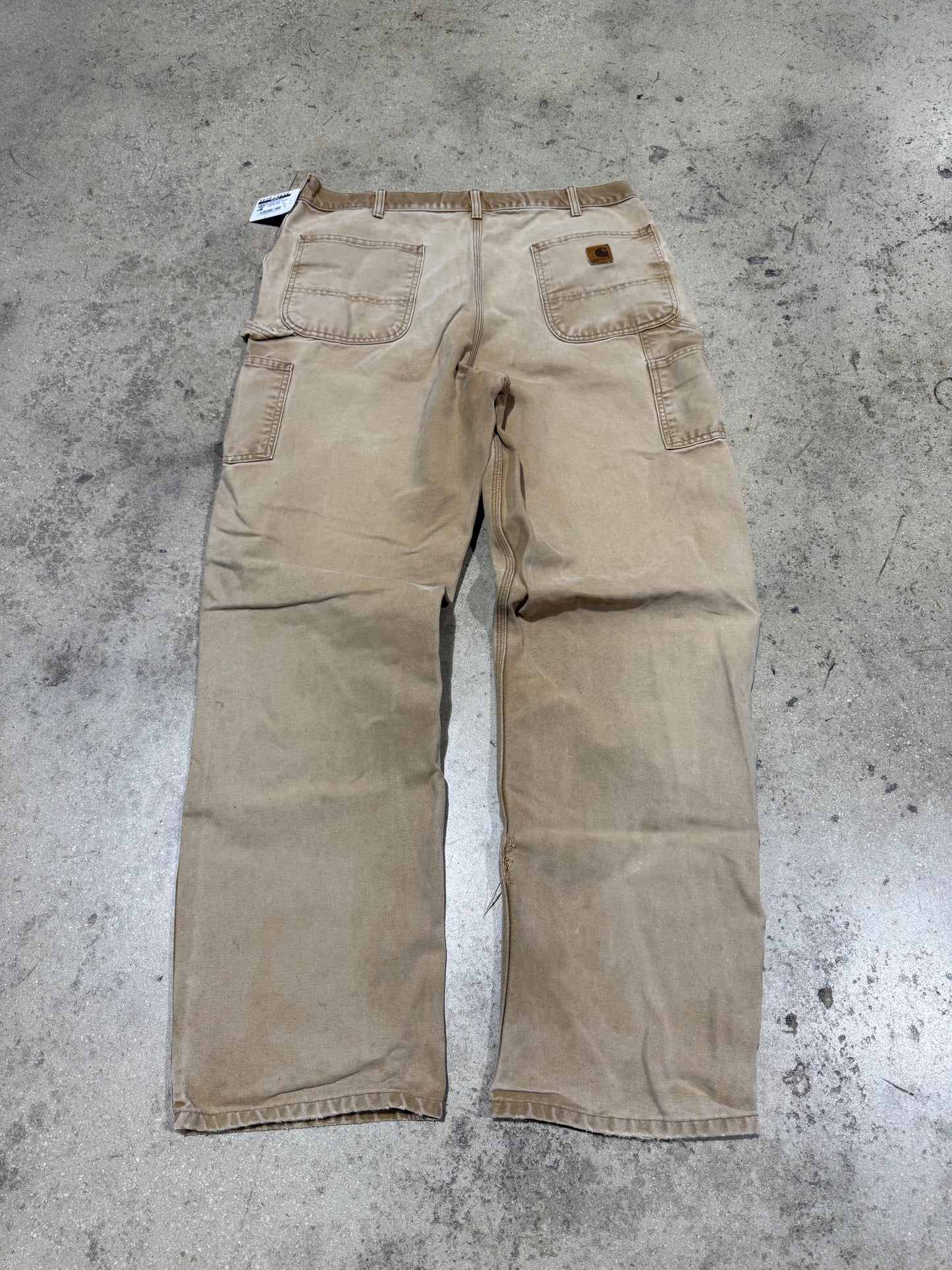 Distressed Carhartt Carpenter Pants - Faded Khaki Size 38x36