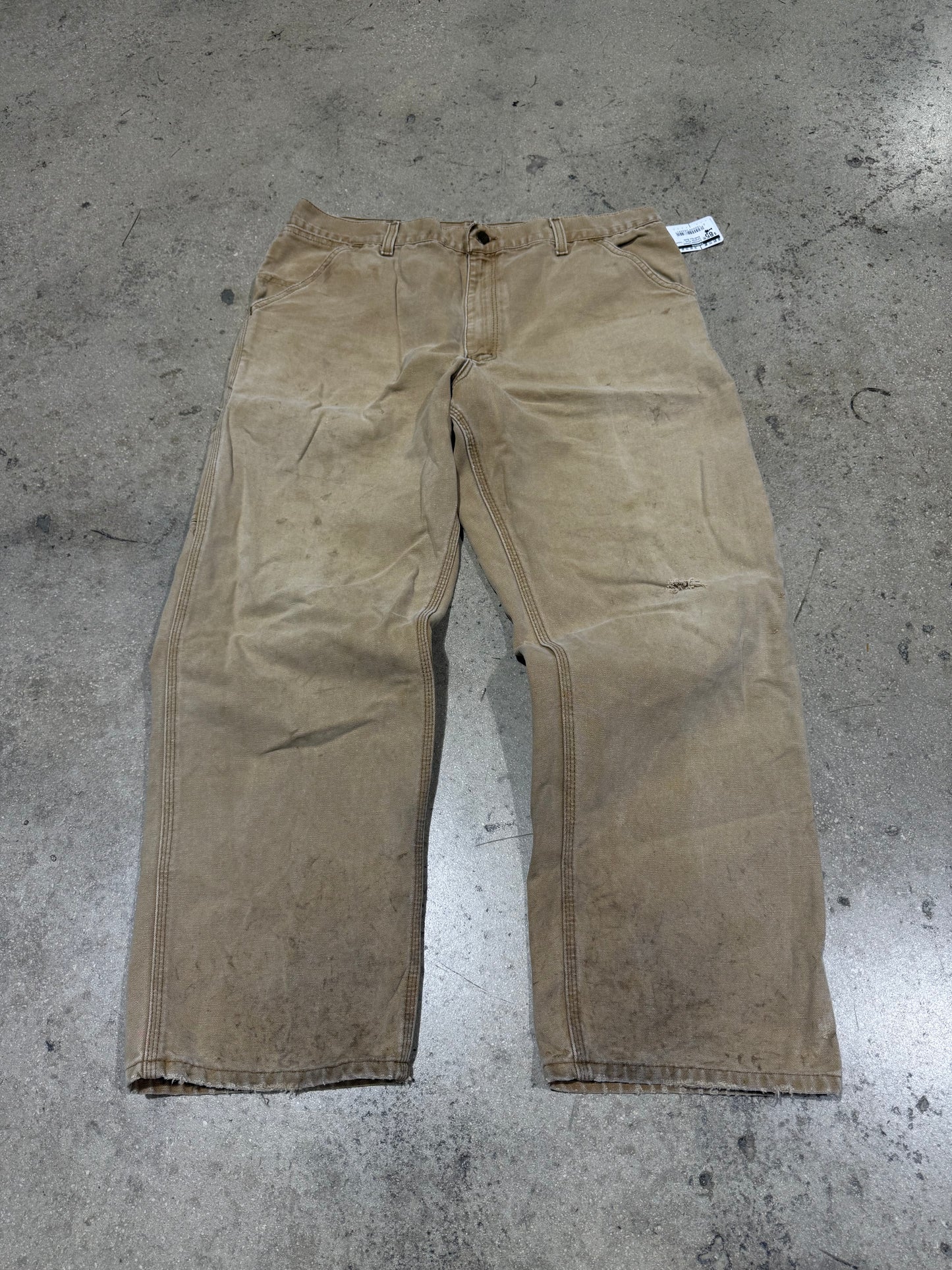 Distressed Carhartt Carpenter Pants - Faded Khaki Size 36x30