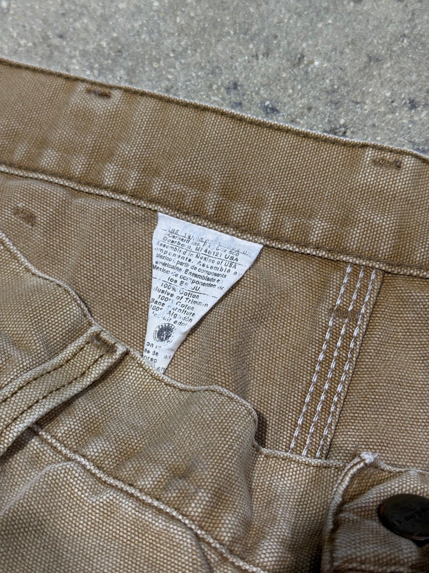 Distressed Carhartt Carpenter Pants - Faded Khaki Size 36x30