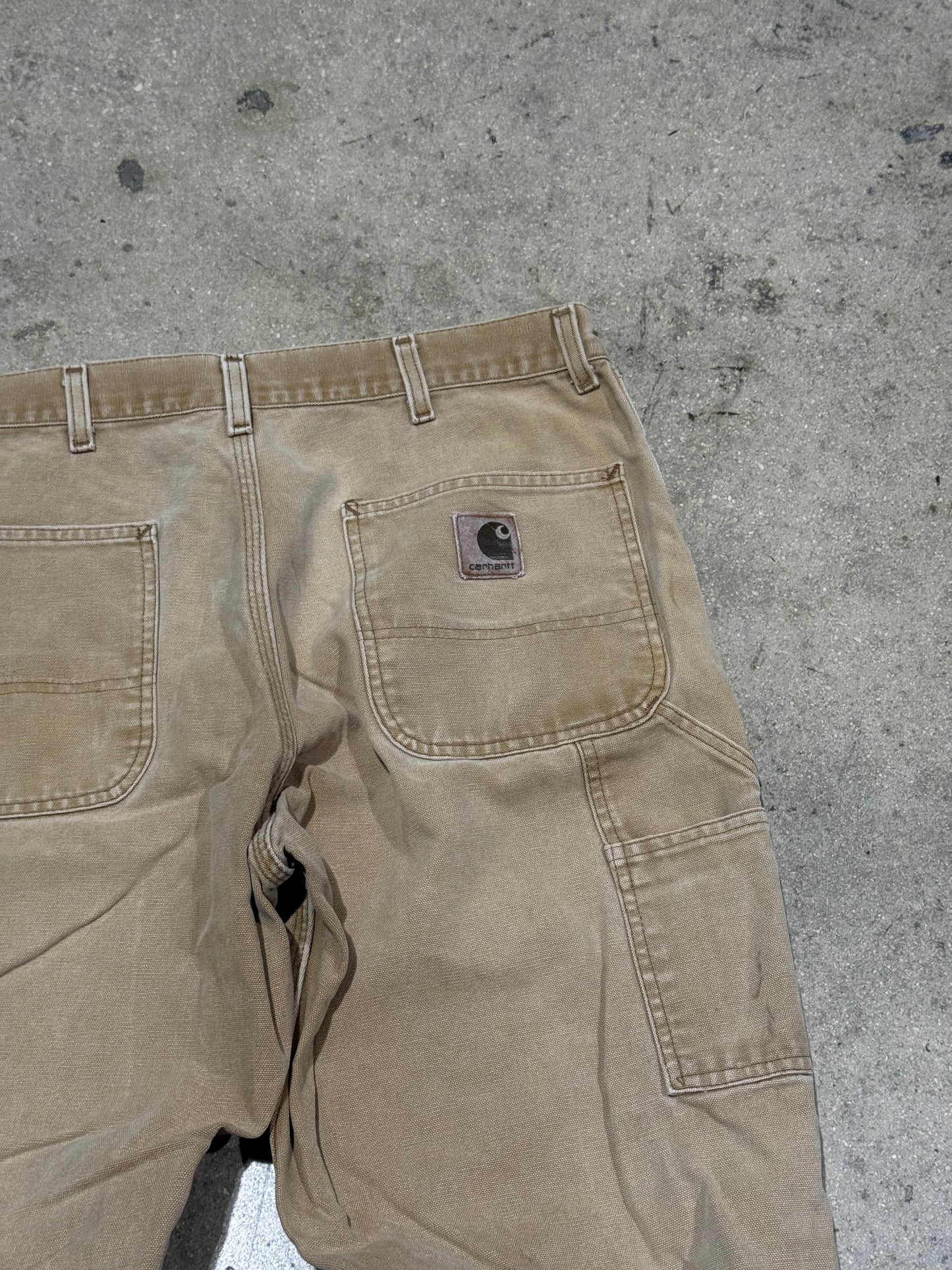 Distressed Carhartt Carpenter Pants - Faded Khaki Size 36x30