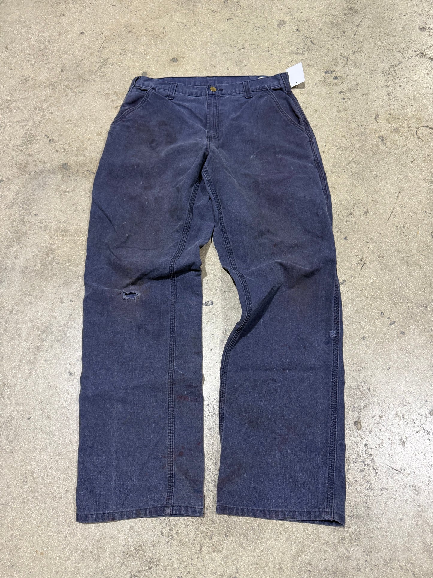 Distressed Carhartt Carpenter Pants - Faded Navy Size 32x34