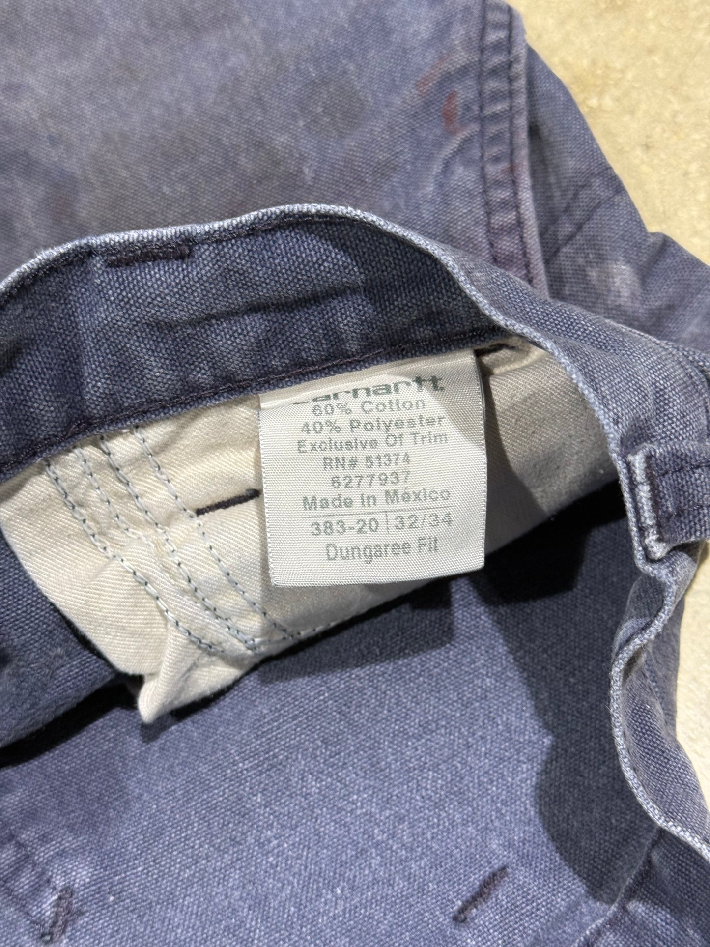 Distressed Carhartt Carpenter Pants - Faded Navy Size 32x34