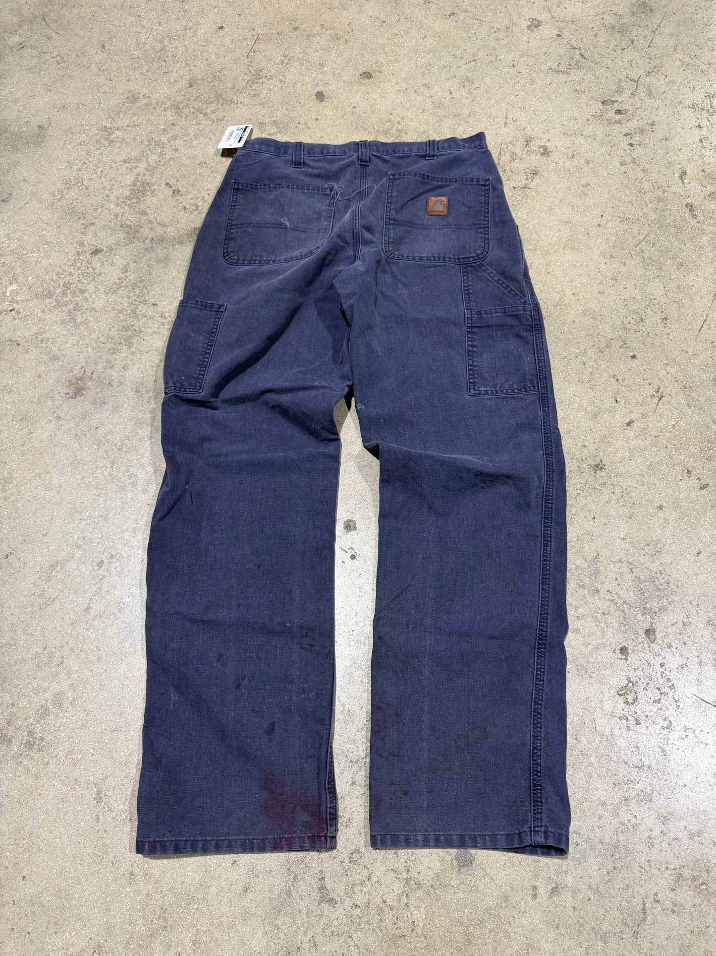 Distressed Carhartt Carpenter Pants - Faded Navy Size 32x34