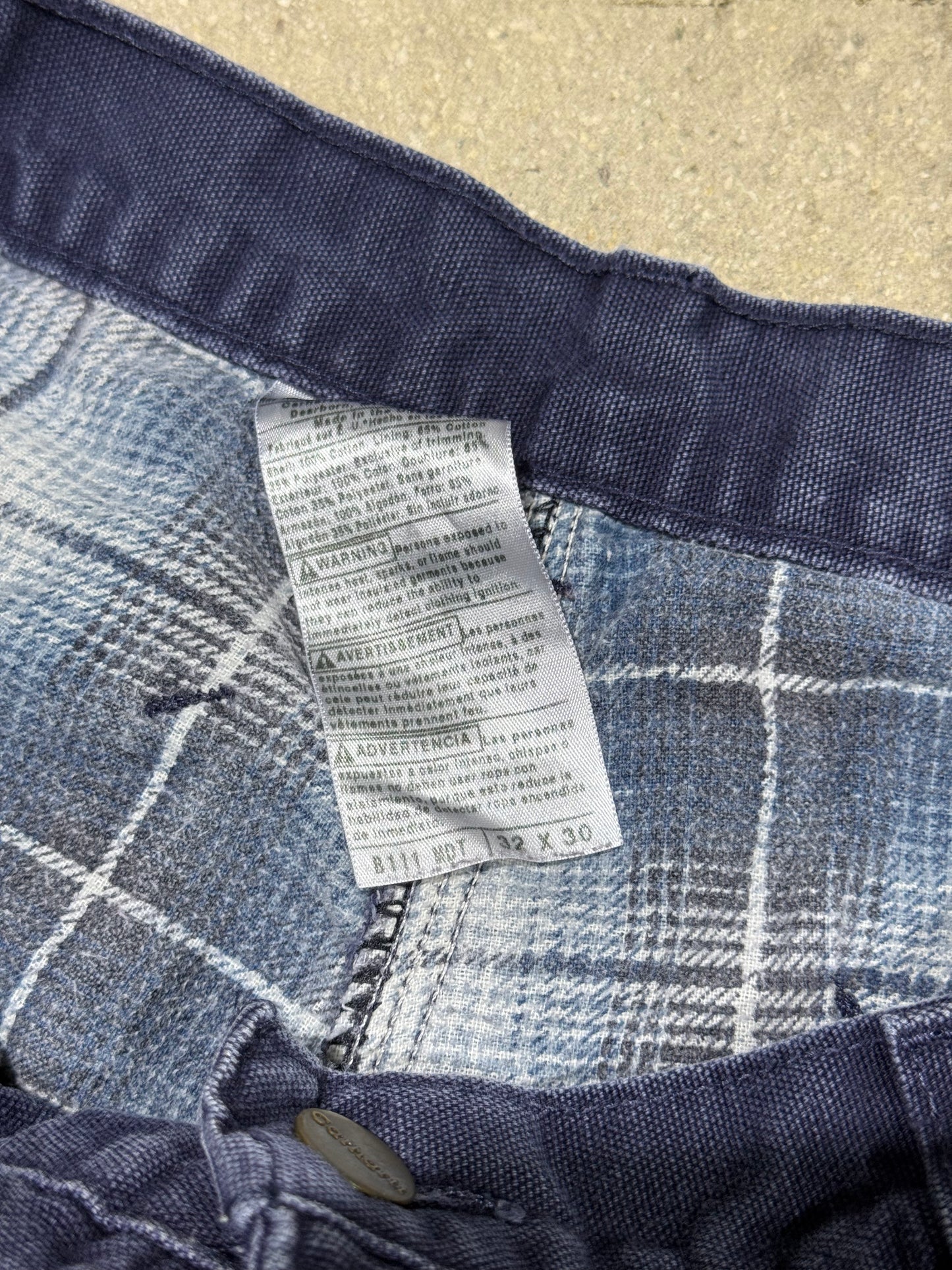 Distressed Carhartt Plaid Liner Carpenter Pants - Faded Navy Size 32x30