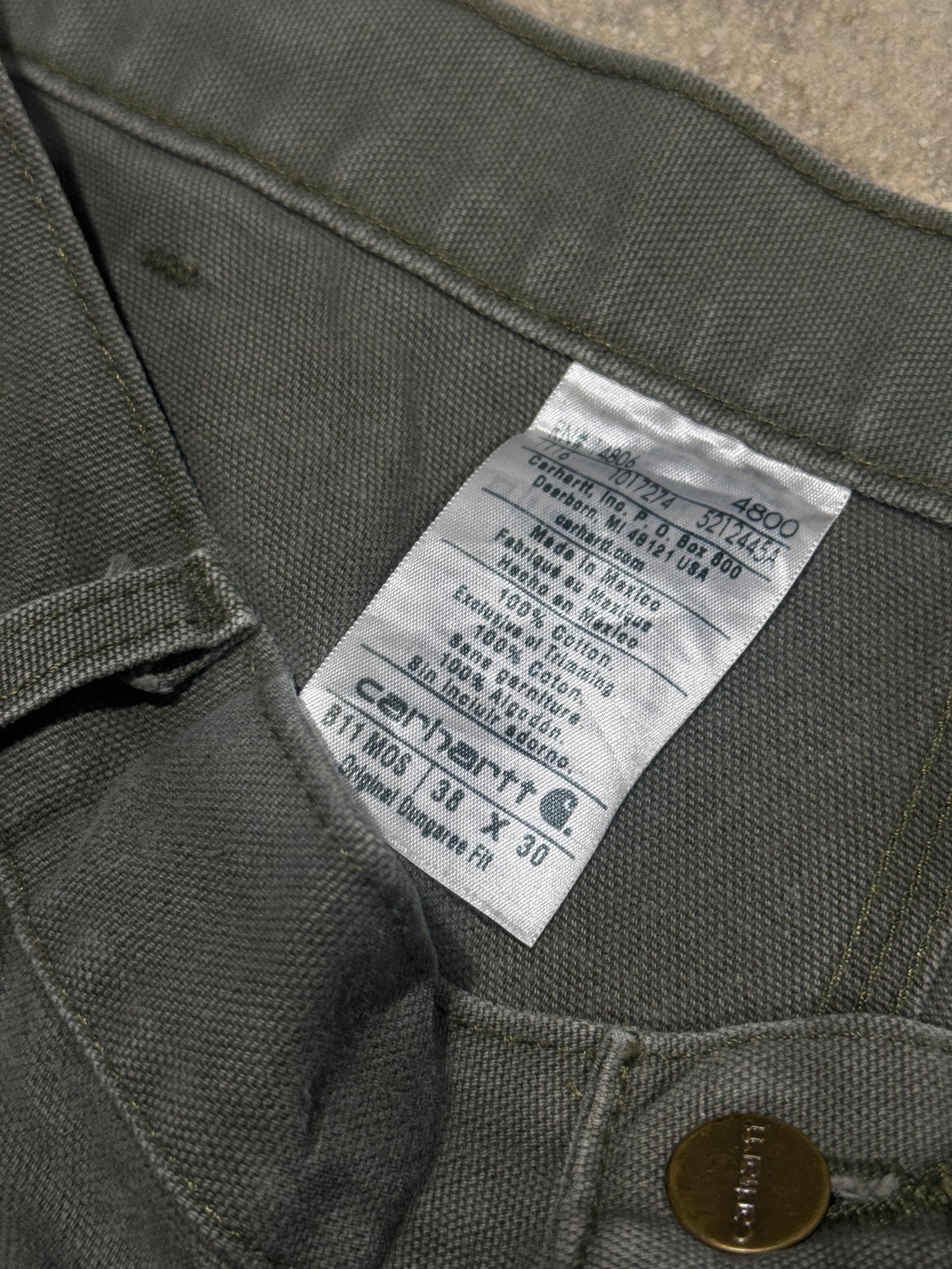 Distressed Carhartt Carpenter Pants - Olive Size 38x30