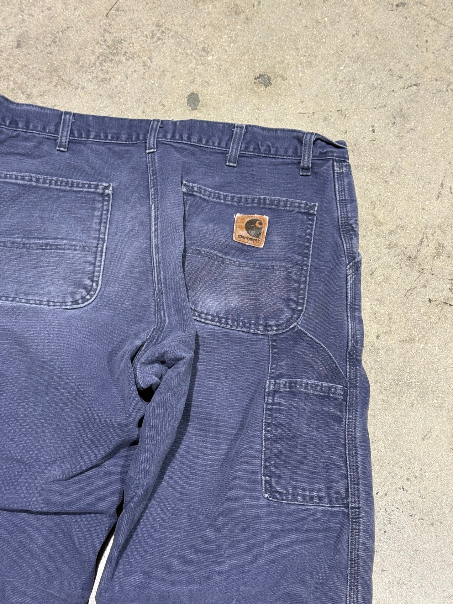 Distressed Carhartt Carpenter Pants - Faded Navy Size 36x30