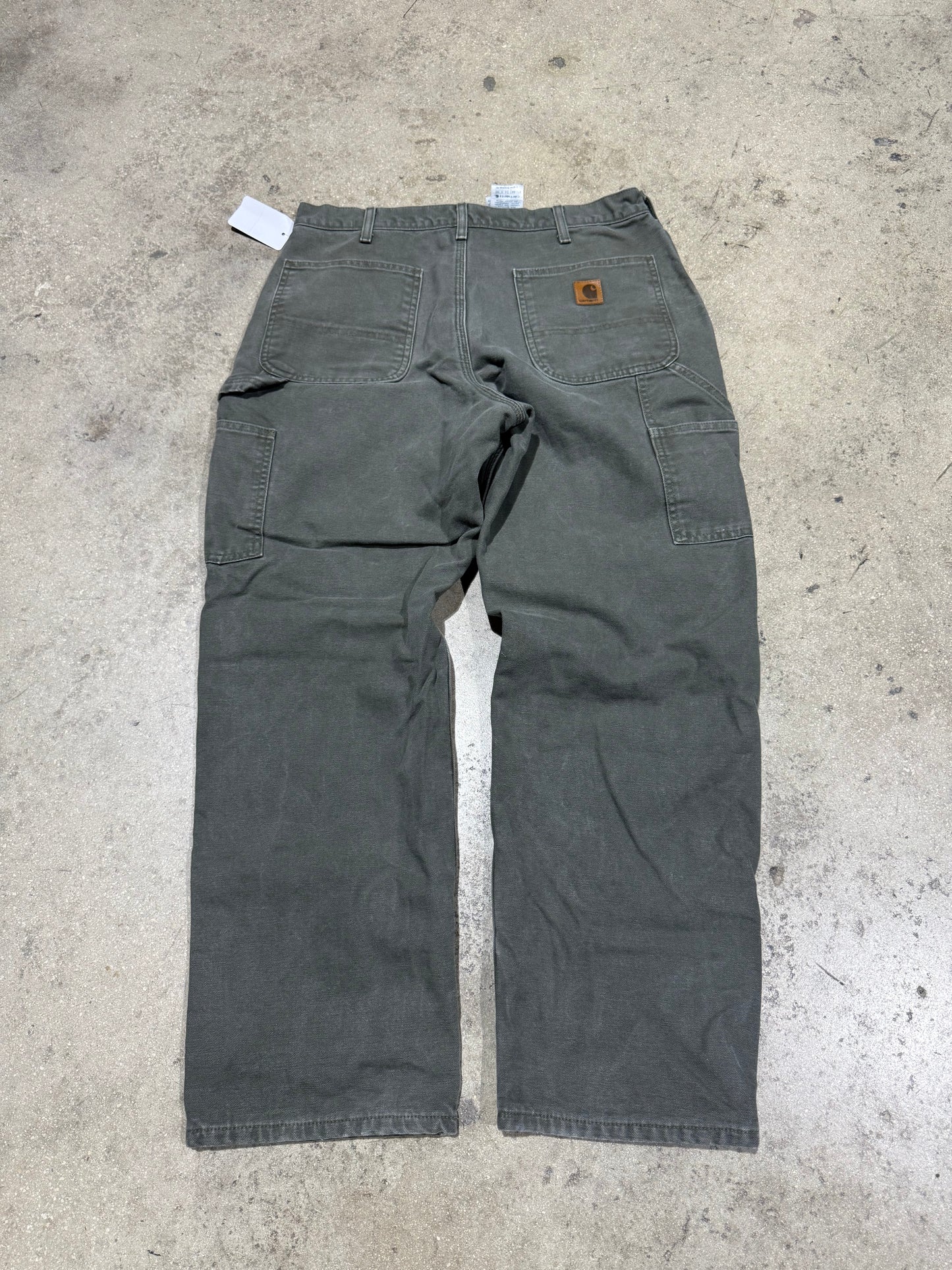 Distressed Carhartt Plaid Liner Carpenter Pants - Olive Size 34x30