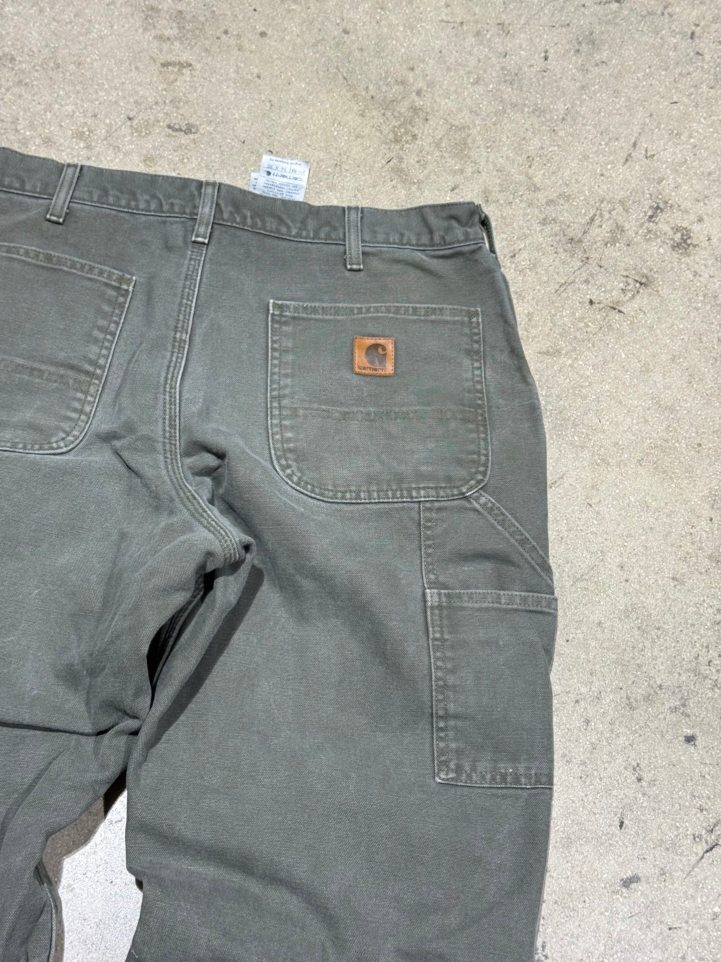 Distressed Carhartt Plaid Liner Carpenter Pants - Olive Size 34x30