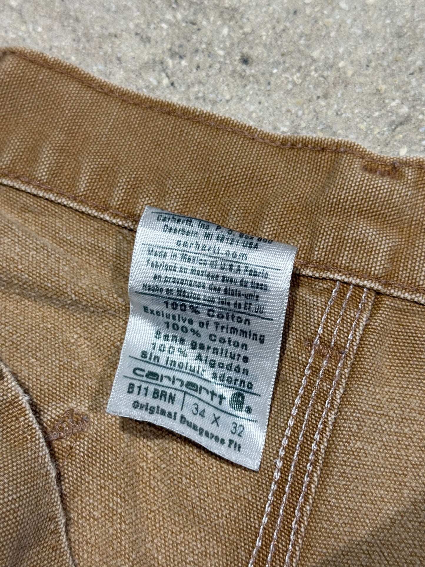 Distressed Carhartt Carpenter Pants - Faded Dark Khaki Size 34x32