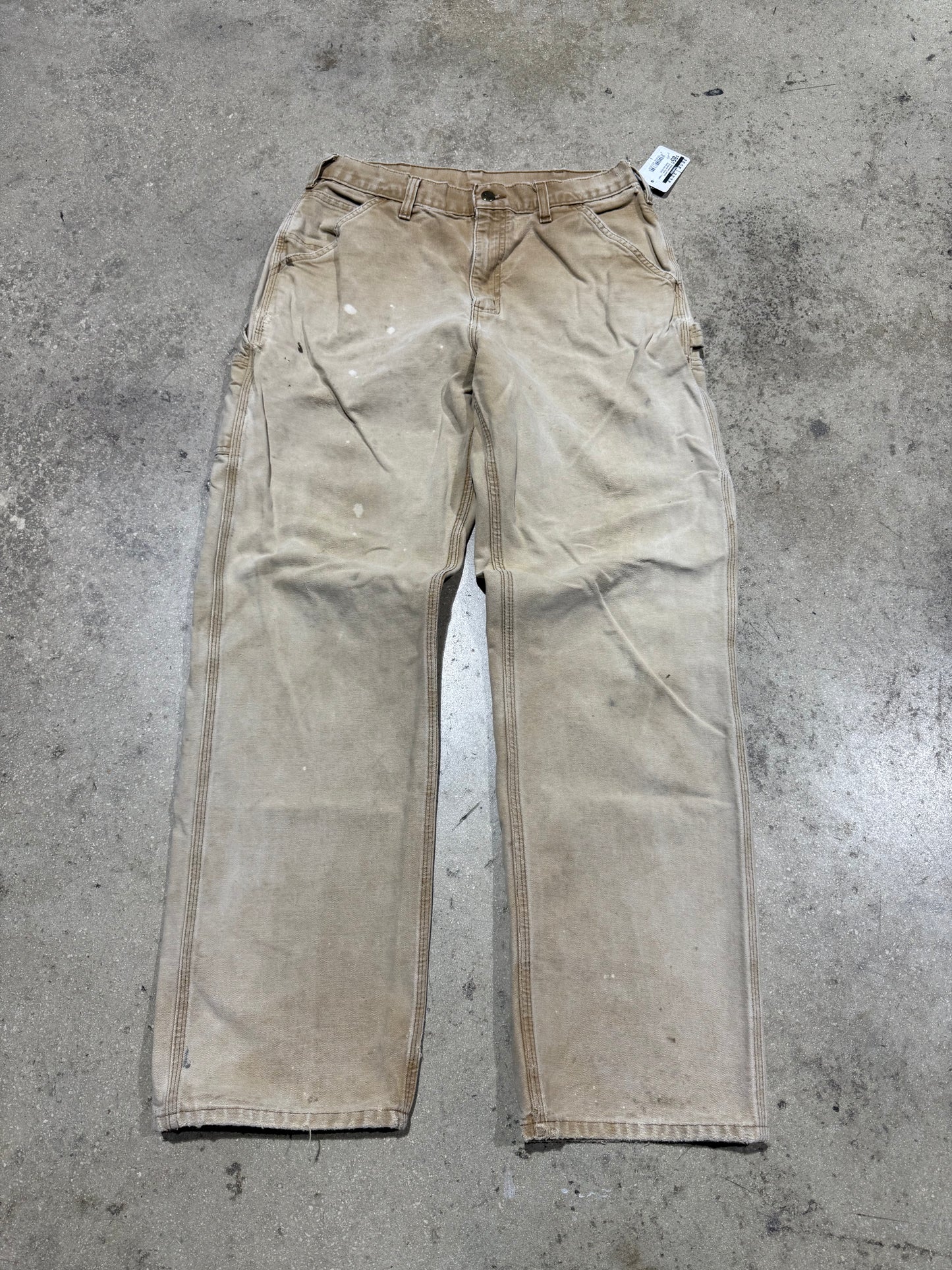 Distressed Carhartt Carpenter Pants - Faded Khaki Size 32x34