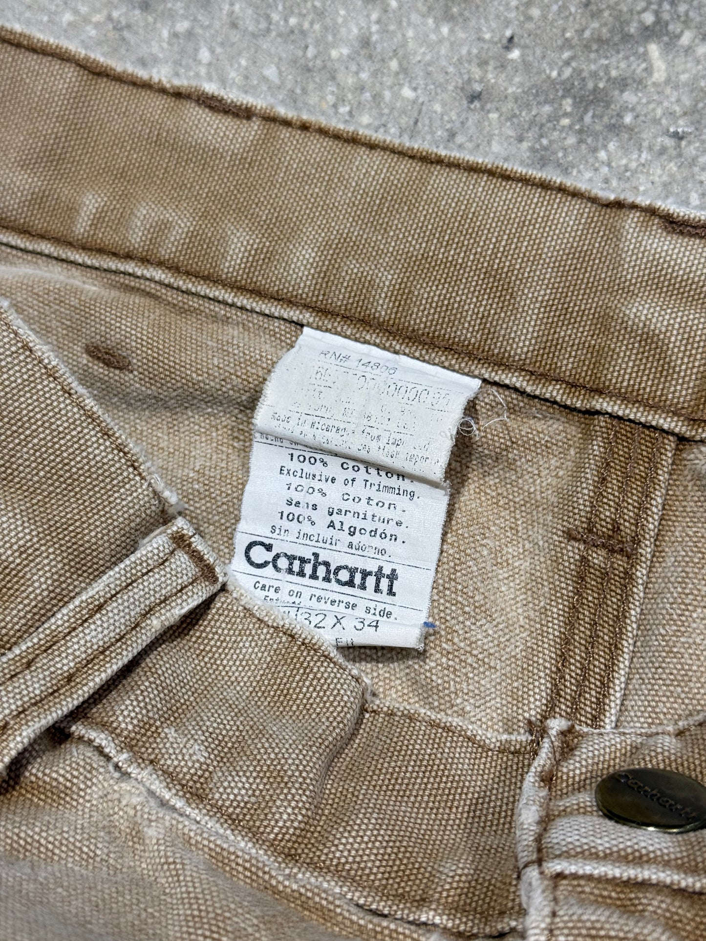 Distressed Carhartt Carpenter Pants - Faded Khaki Size 32x34
