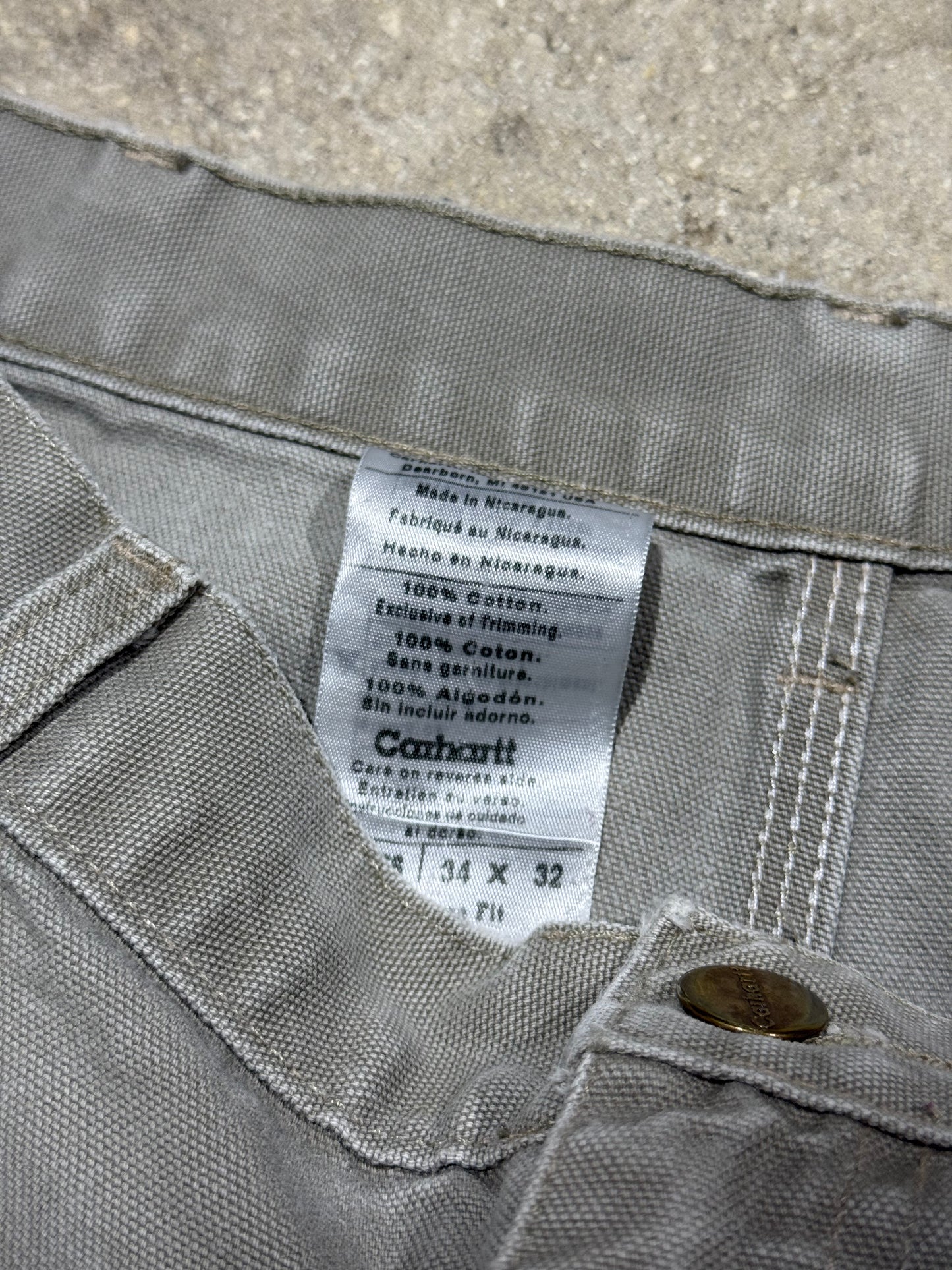 Distressed Carhartt Carpenter Pants - Light Khaki Size 34x32