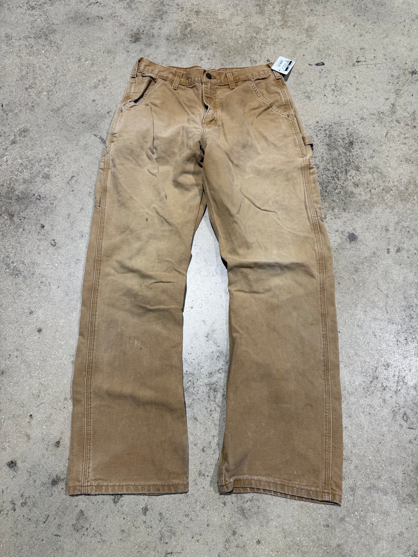 Distressed Carhartt Carpenter Pants - Faded Dark Khaki Size 31x32