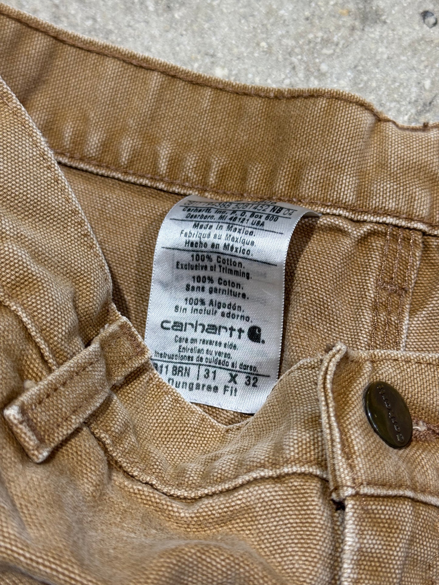 Distressed Carhartt Carpenter Pants - Faded Dark Khaki Size 31x32