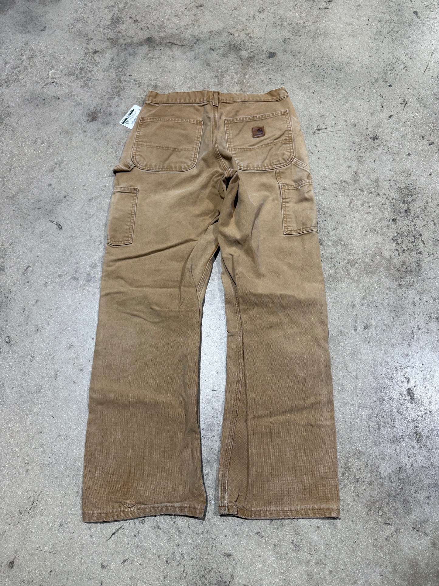Distressed Carhartt Carpenter Pants - Faded Dark Khaki Size 31x32