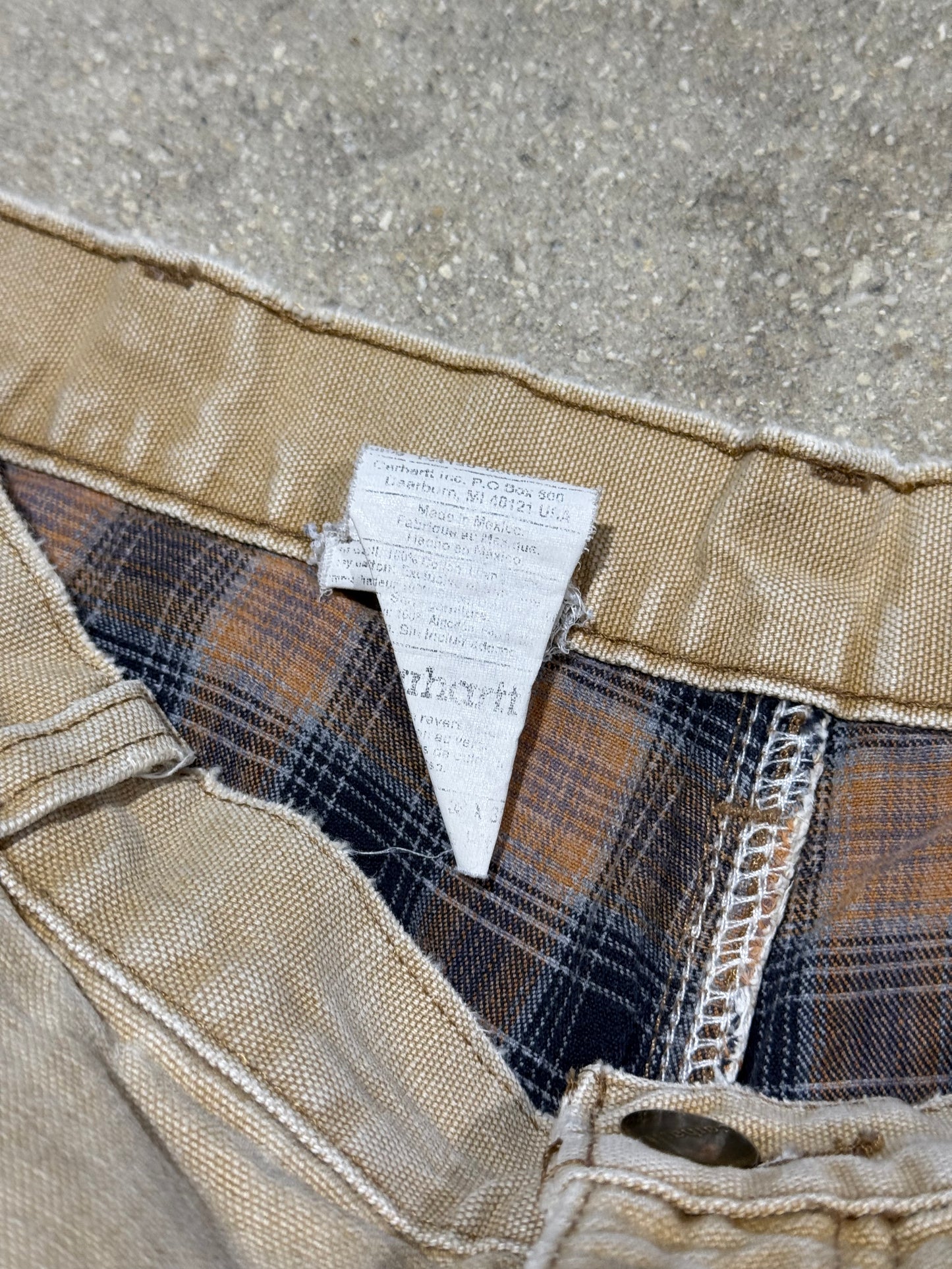 Distressed Carhartt Carpenter Pants - Faded Khaki Size 32x30