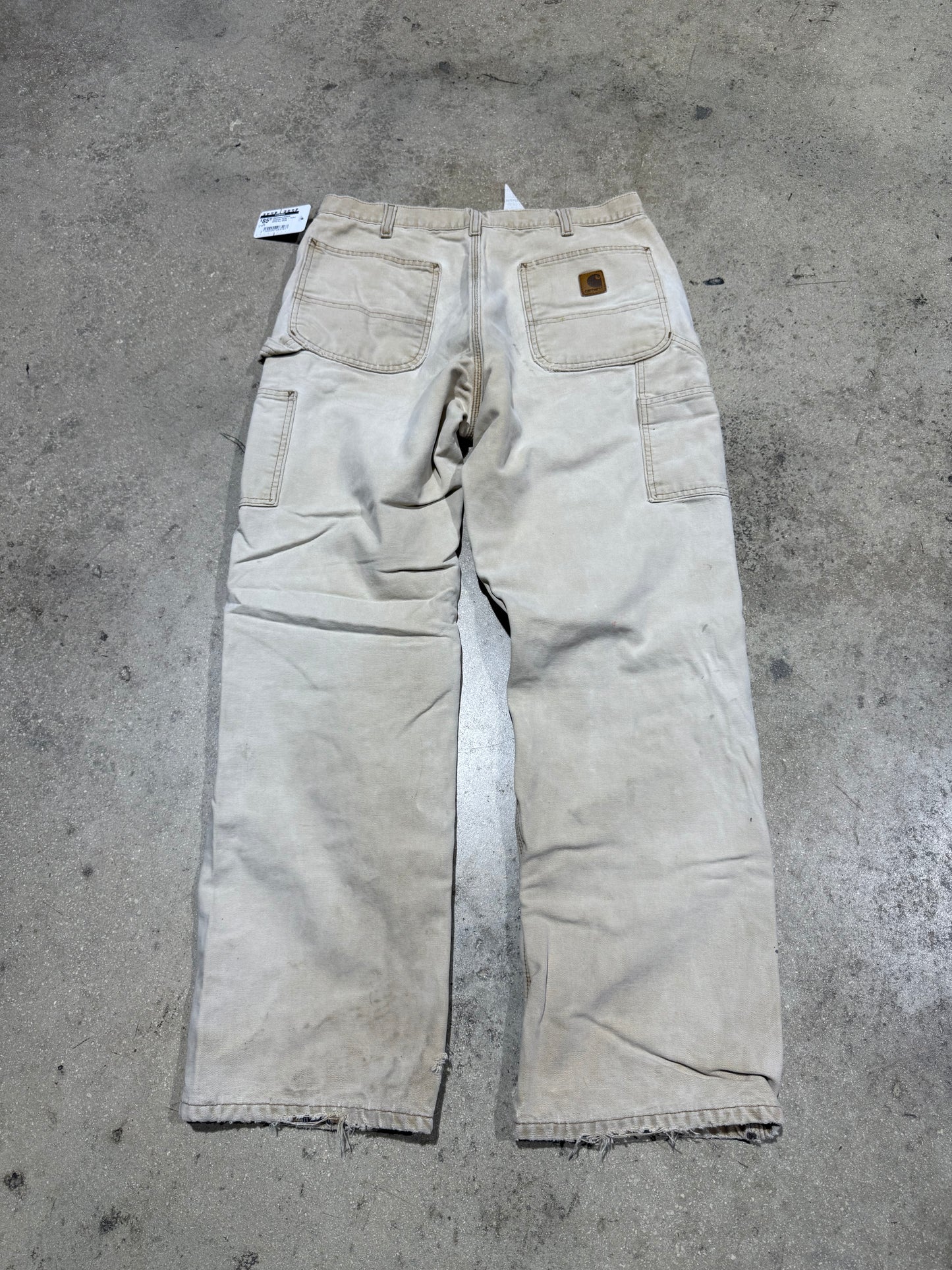 Distressed Carhartt Carpenter Pants - Faded Khaki Size 32x30