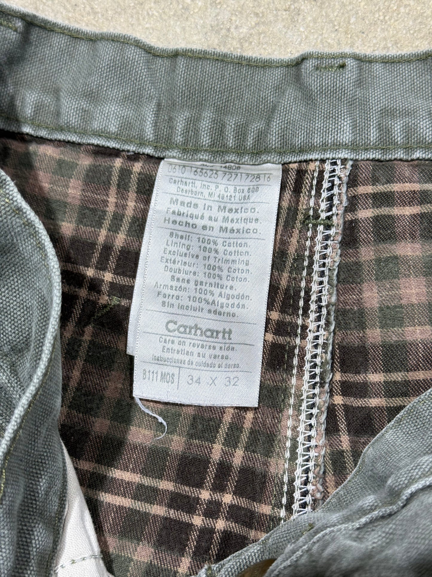 Carhartt Plaid Liner Carpenter Pants - Olive Size 34x32
