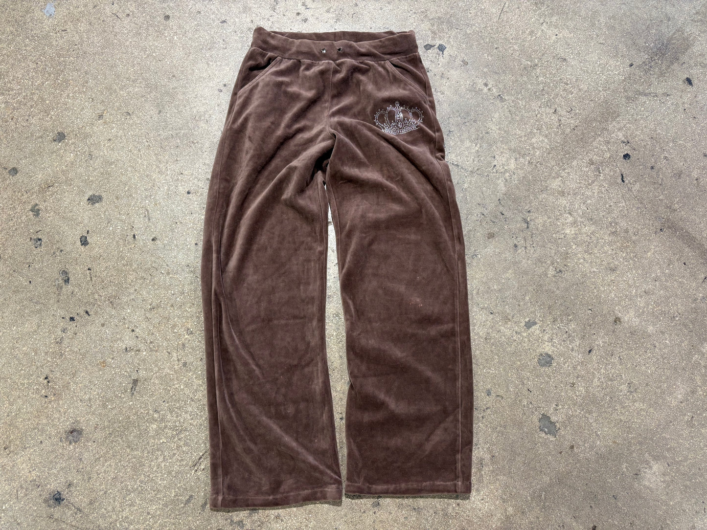 Crown Bedazzled Velour Sweatpants - Brown Size Medium