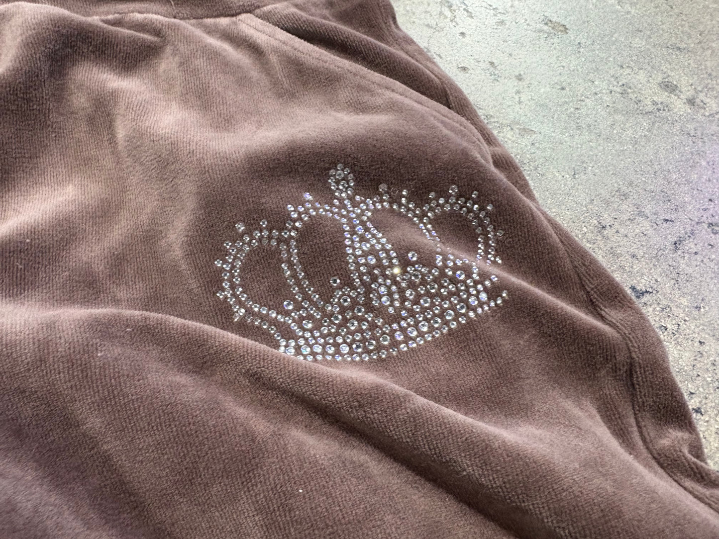 Crown Bedazzled Velour Sweatpants - Brown Size Medium