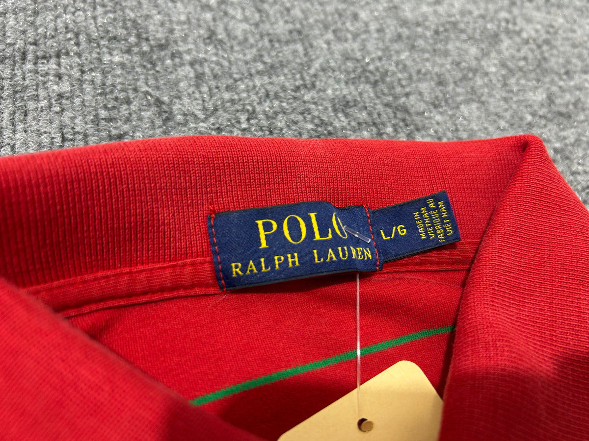 Polo Ralph Lauren Stripped Polo Shirt - Red/Yellow Size Large
