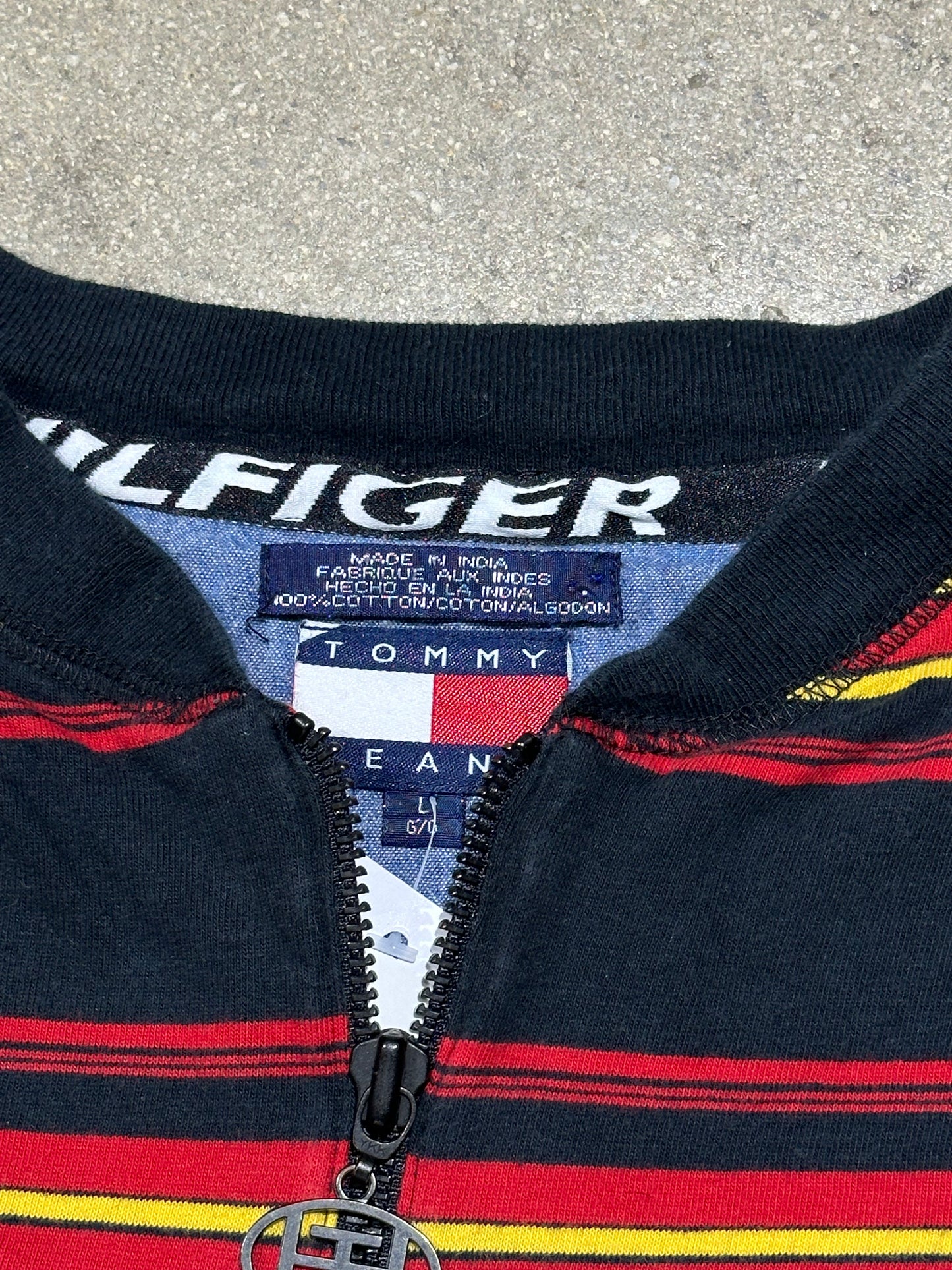 Tommy Hilfiger L/S quarter Zip Shirt - Black/Red/Yllw Size Large