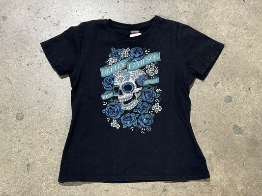 2019 Harley Davidson Rhinestone Skull Tee - Black Size Medium