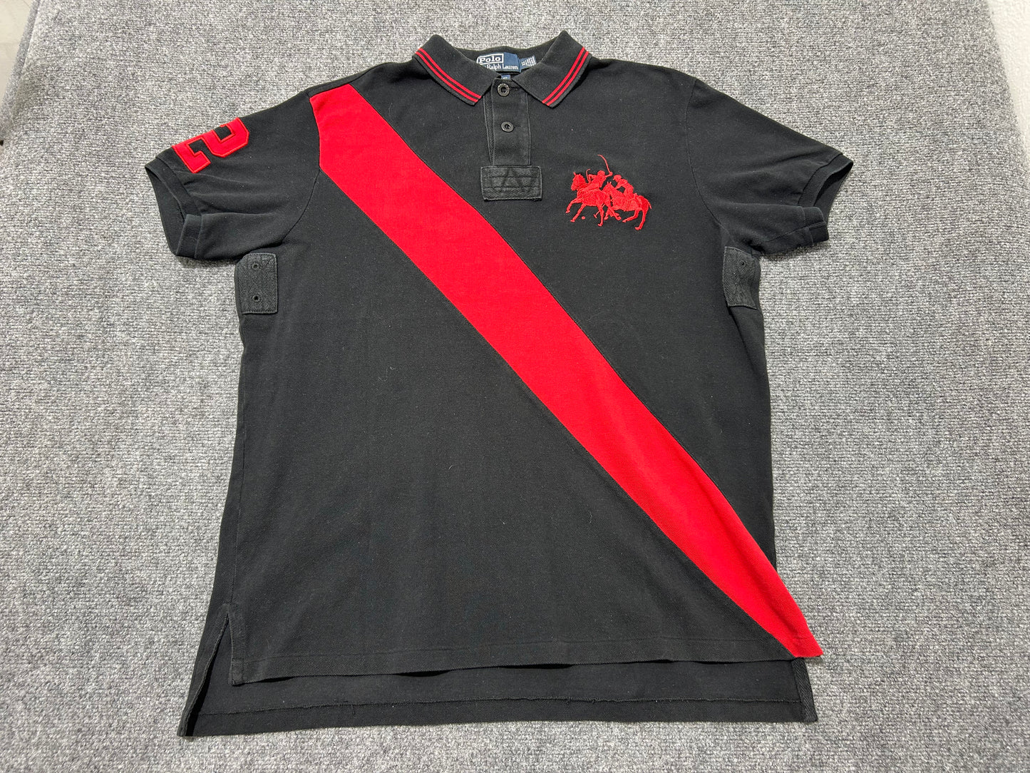Ralph Lauren Big Strip #2 Polo Shirt - Black/Red Size XL