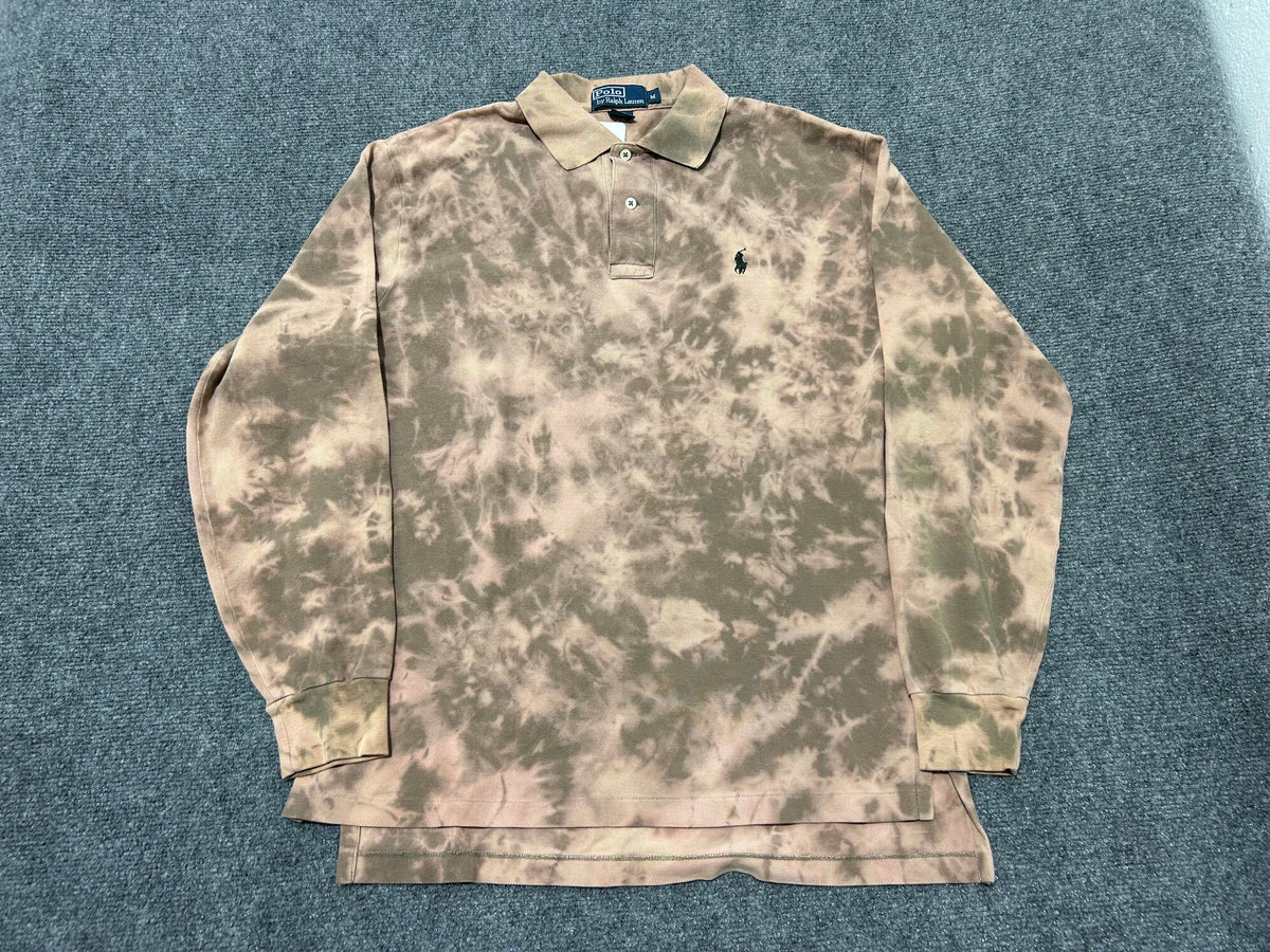 Tye Dye Ralph Lauren Long Sleeve Polo - Brown Size Medium