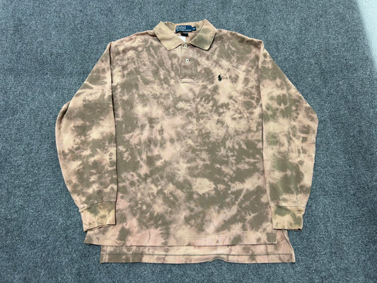 Tye Dye Ralph Lauren Long Sleeve Polo - Brown Size Medium