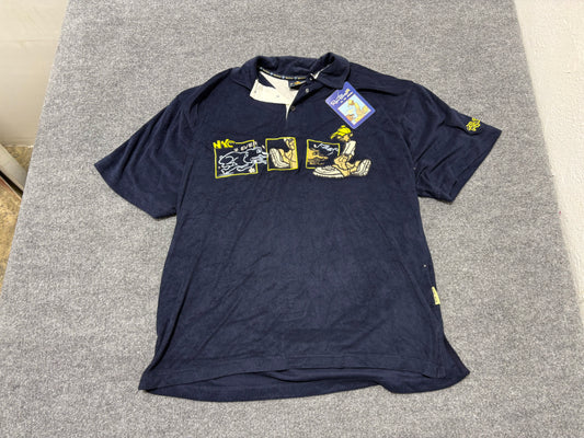 Raw Blue Cartoon Velour Polo Shirt - Navy Size XL