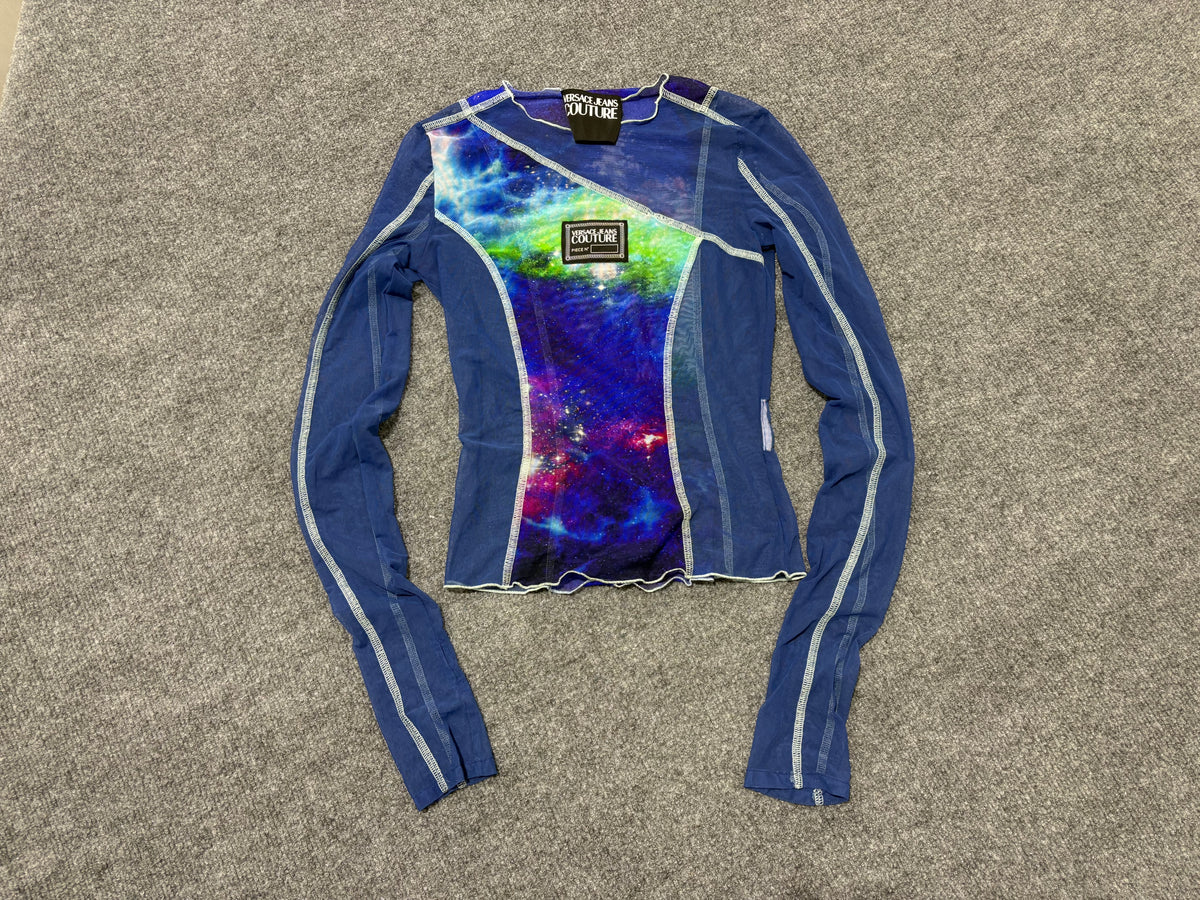 Versace Jeans Couture Sheer Galaxy Top - Blue Size Small