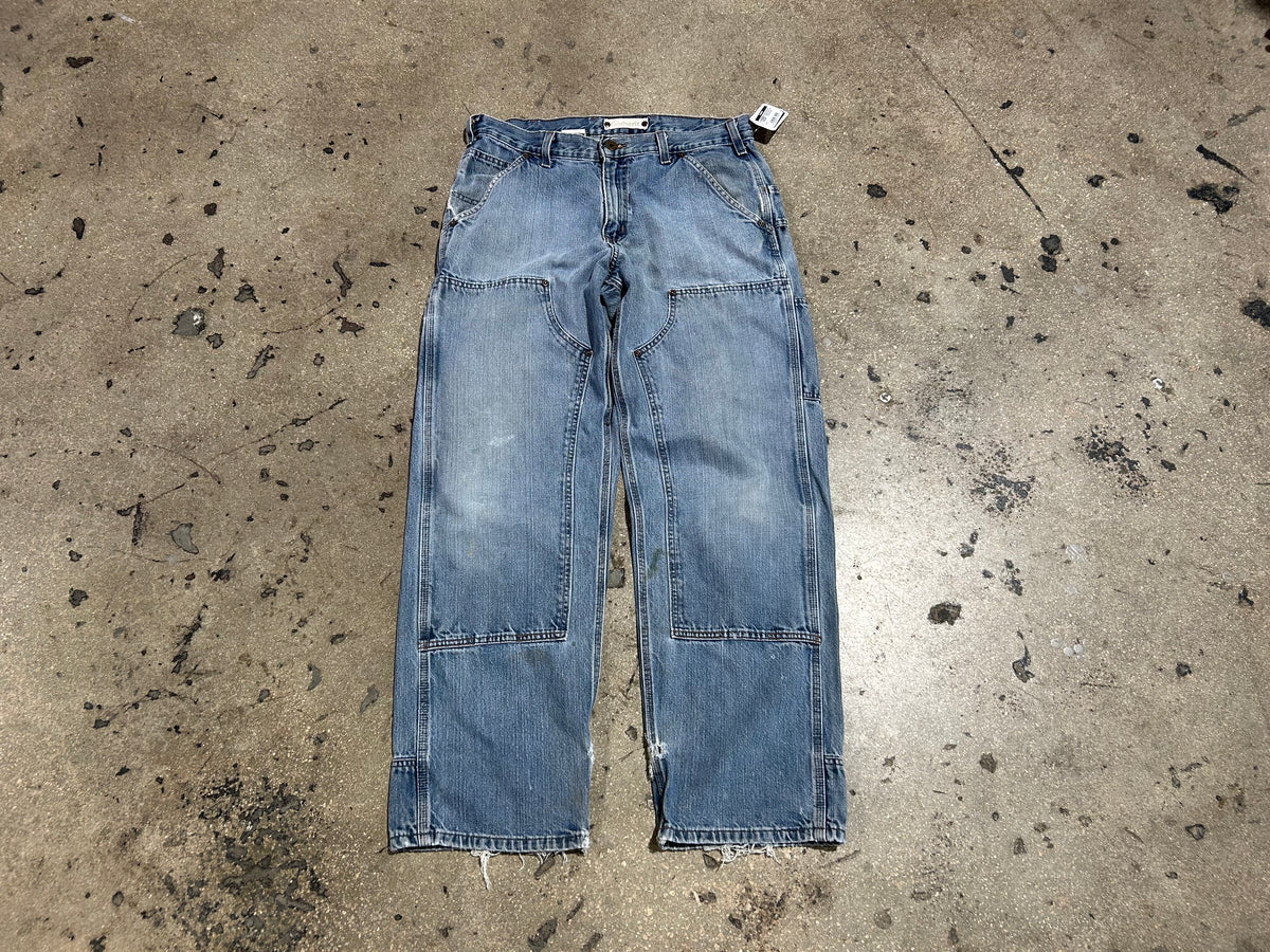 Carhartt Double Knee Carpenter Denim Pants - Blue Size 34x32