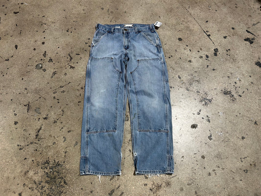 Carhartt Double Knee Carpenter Denim Pants - Blue Size 34x32
