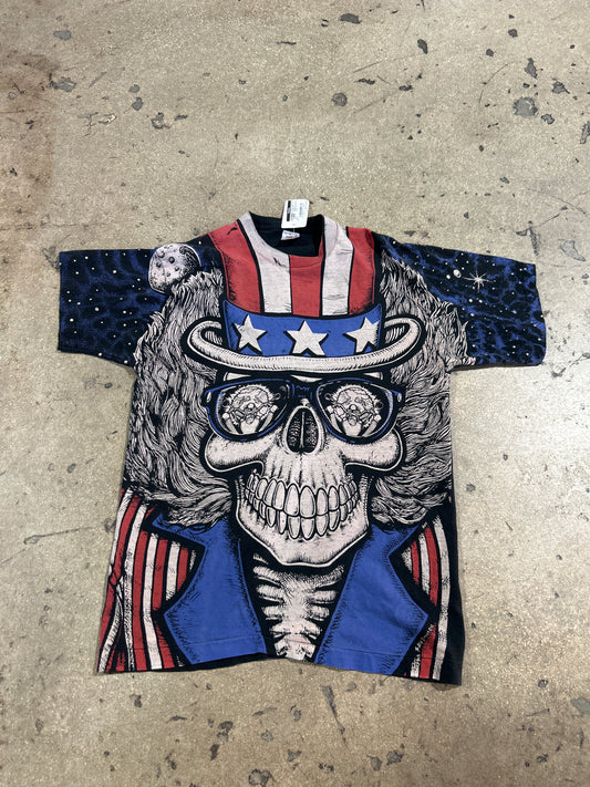 Patriotic Skeleton On A Chopper Tee - AOP/Black Large (20.5 x 28.5)