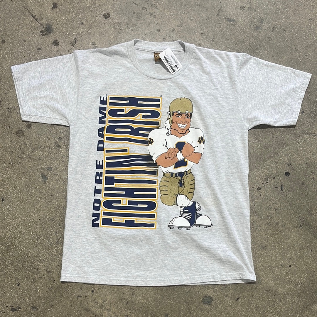 90s Nutmeg Notre Dame Off The Perky Double Sided Tee - Ash Grey Size Large