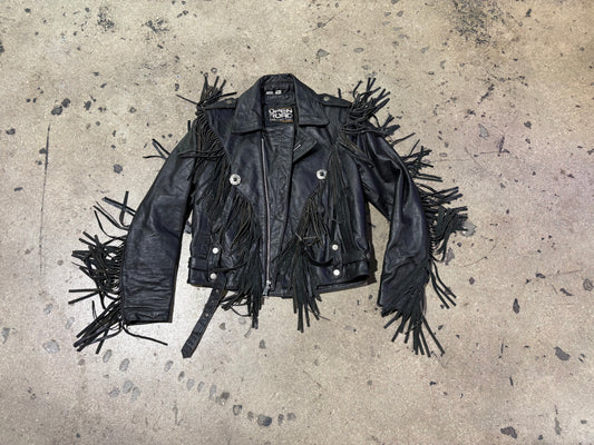 Open Road Collection Tassel Leather Jacket - Black Size Large