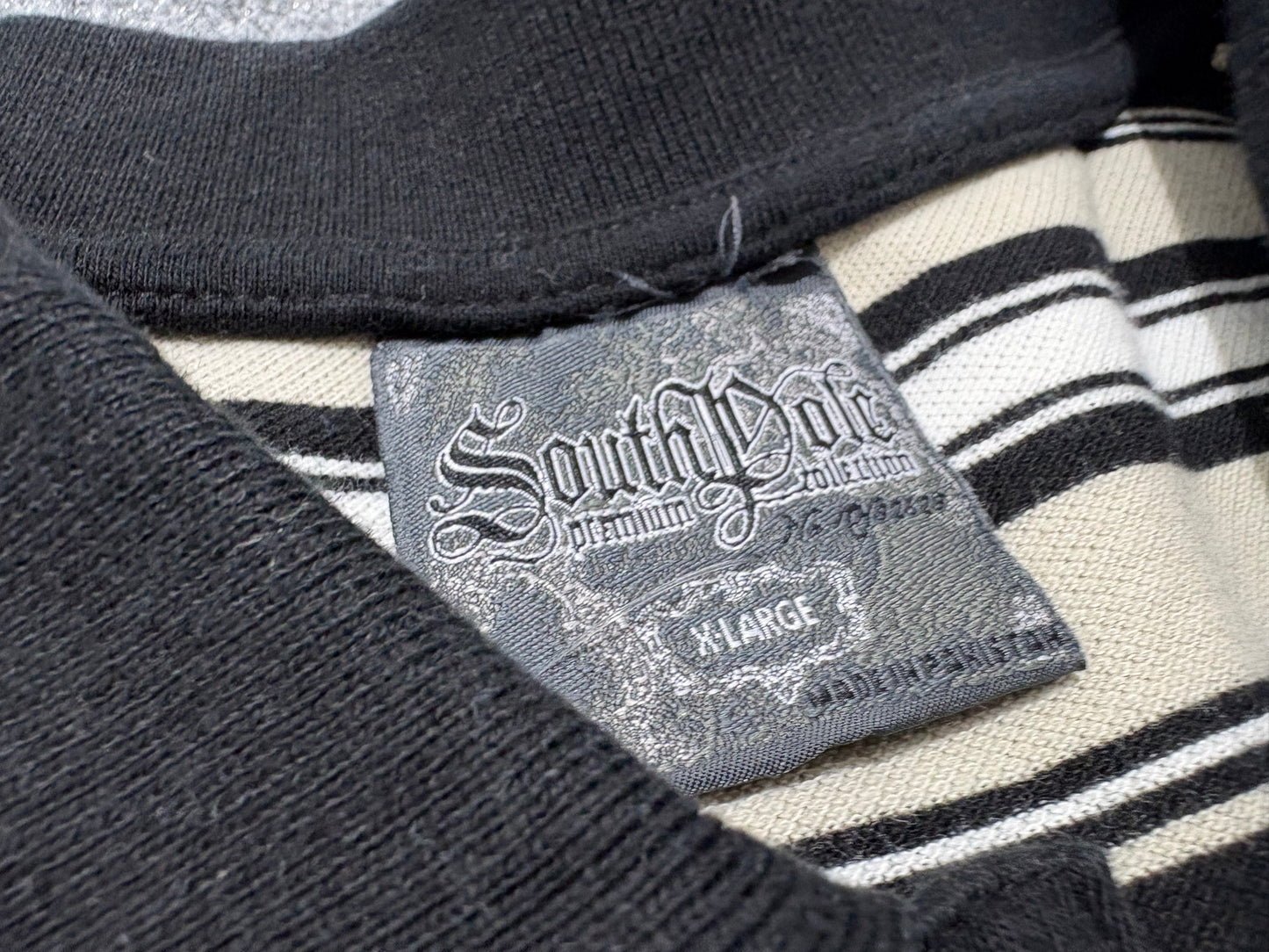 South Pole Striped Polo Shirt - Black / Grey Size XL