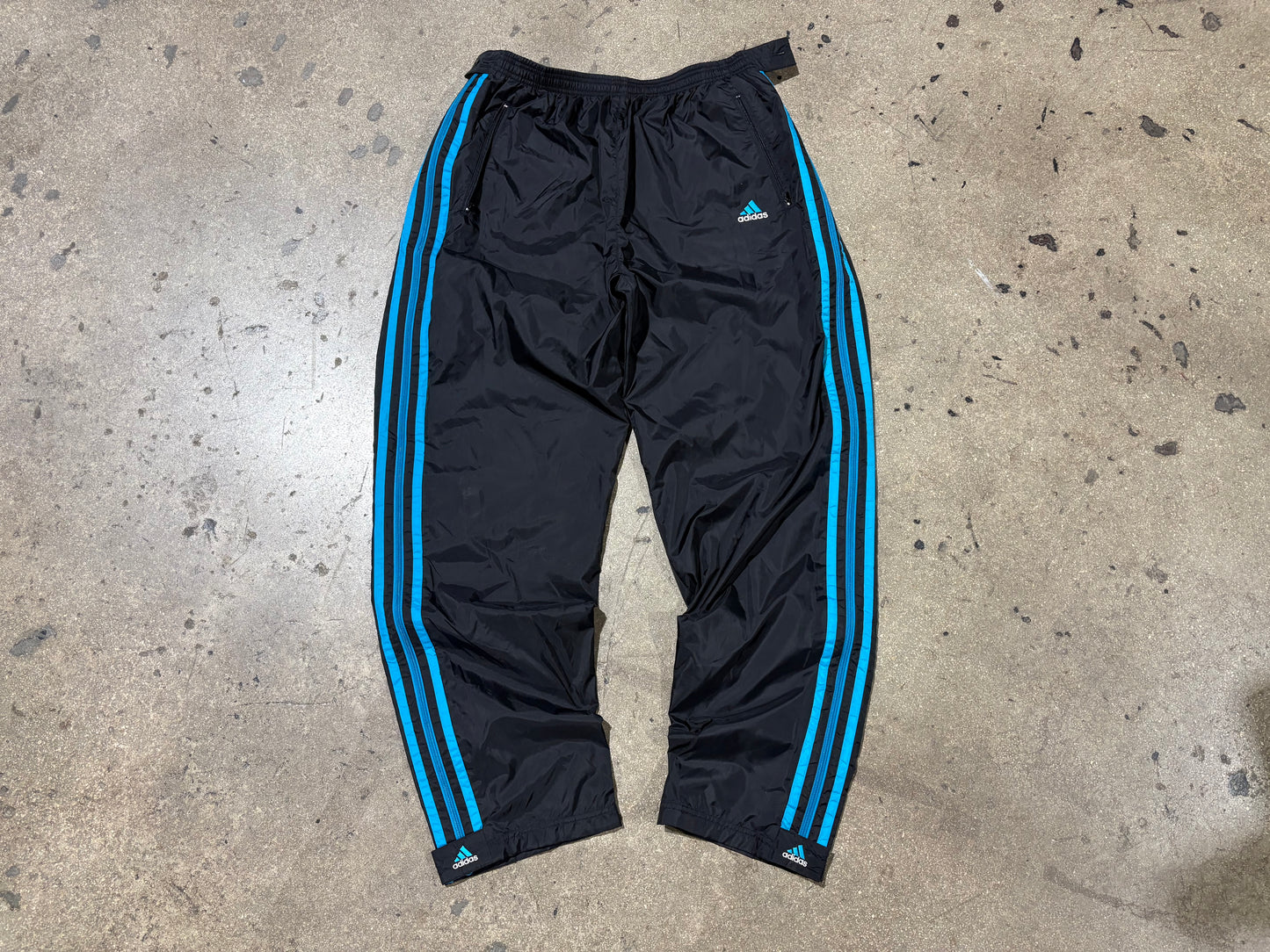 Adidas Baggy Nylon Zip Down Track Pants - Black / Teal Size XXL