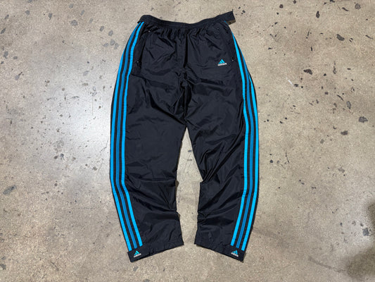 Adidas Baggy Nylon Zip Down Track Pants - Black / Teal Size XXL