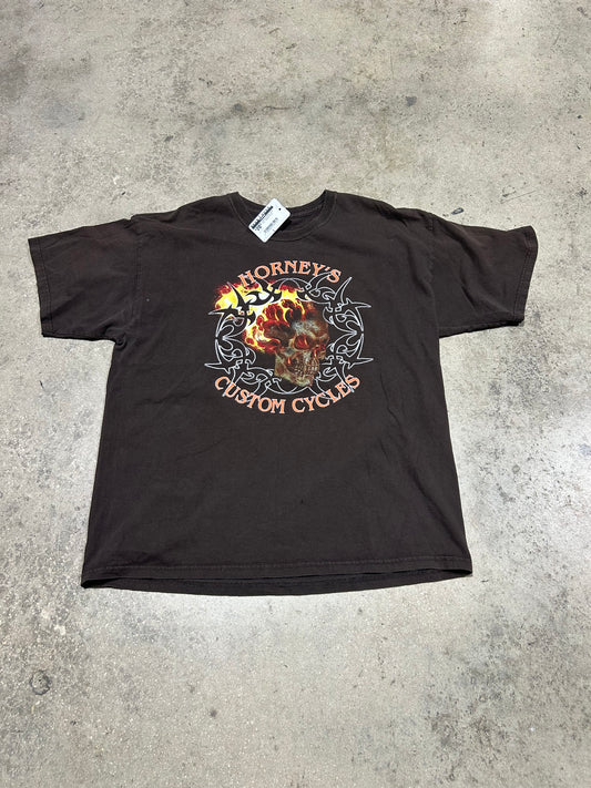 Horney's Custom Cycles Tee - Brown Size XL