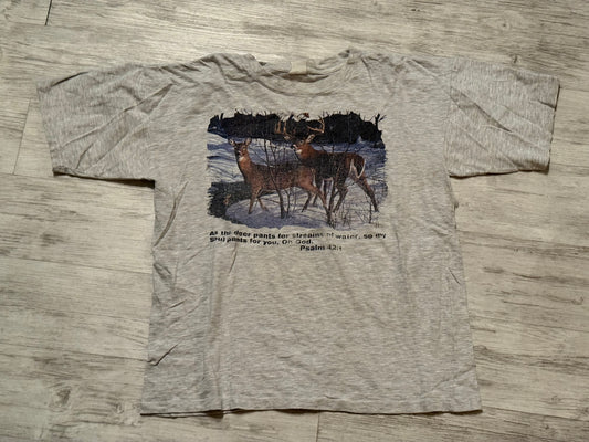 Psalm 42:1 Deer Tee - Ash Grey Size Large