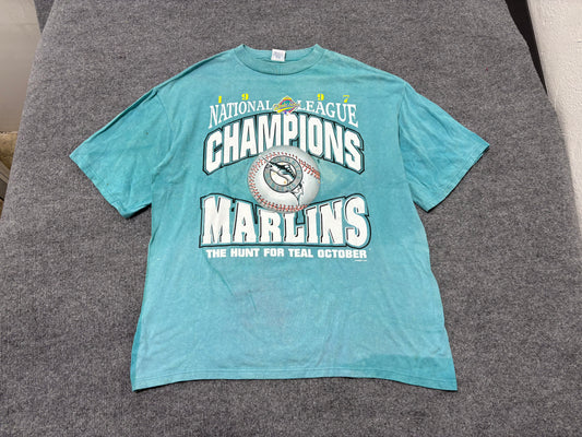 Faded 1997 Florida Marlins Championship Tee - Teal Size  XL