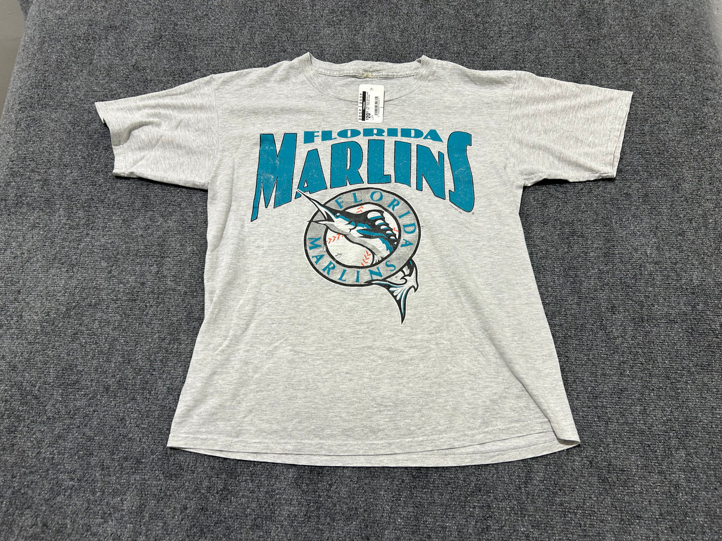 1995 Florida Marlins Logo Tee - Gray Size Large