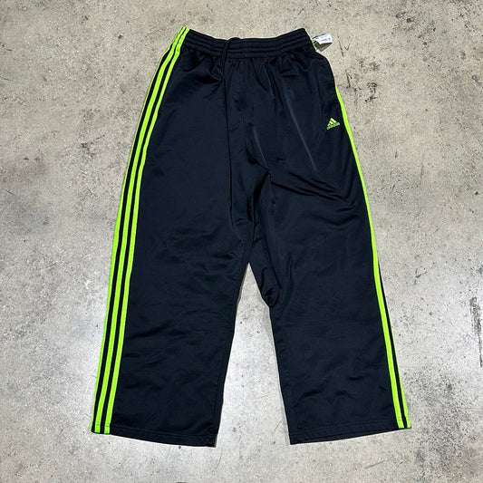 Adidas 3 Stripe Wide Leg Track Pants - Black/Neon Green Size Large