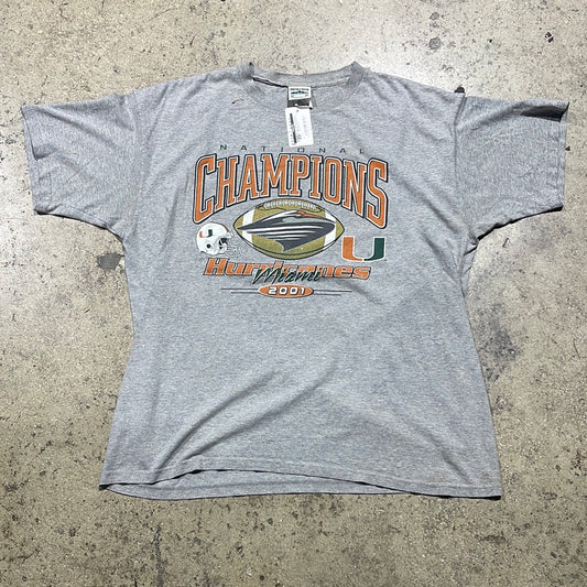 2001 Miami Hurricanes National Champions Tee - Grey Size XL